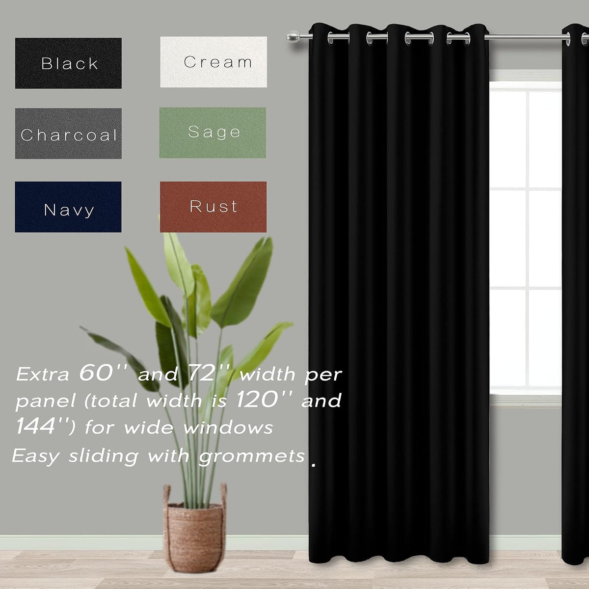 blackout curtains 72 inch extra wide for bedroom, close-up detail