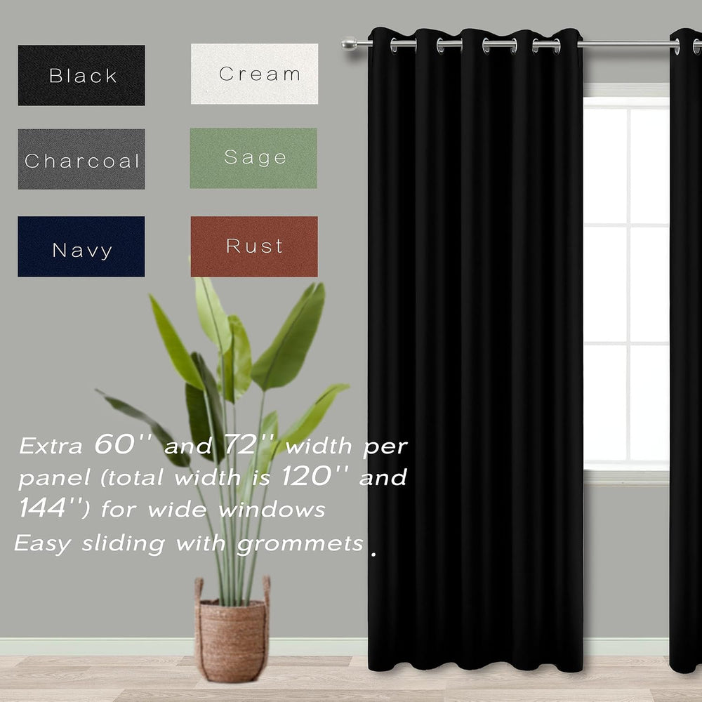 KOUFALL Black Curtains for Bedroom 63 Inch Length x 72 Inches Wide,Room Darke...