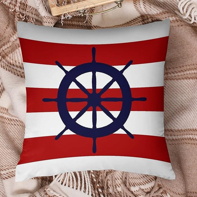 Myshe Square Steering Wheel On Red Stripes Throw Pillow Cover Decorative - Image 6