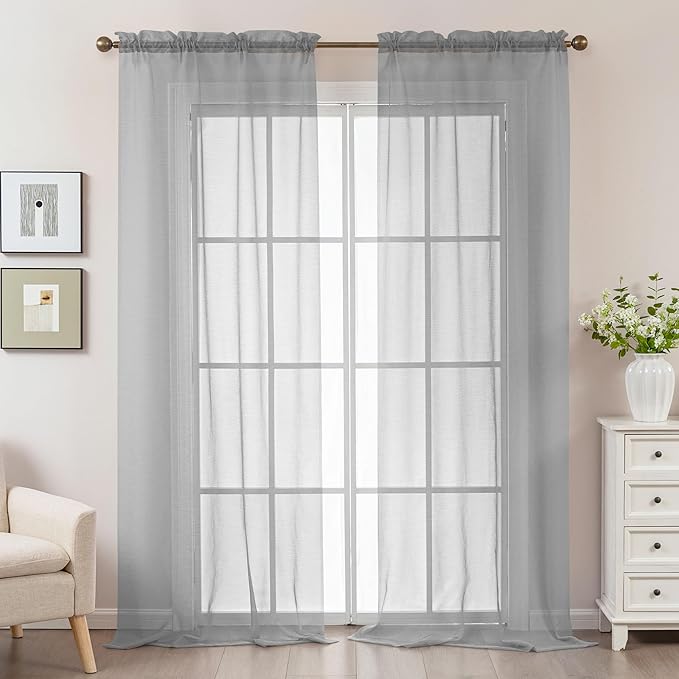 Grey Sheer Curtains 96 Inches Long, Privacy Semi Sheer Curtains - Image 2