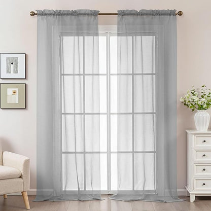 Grey Sheer Curtains 96 Inches Long, Privacy Semi Sheer Curtains - Image 2