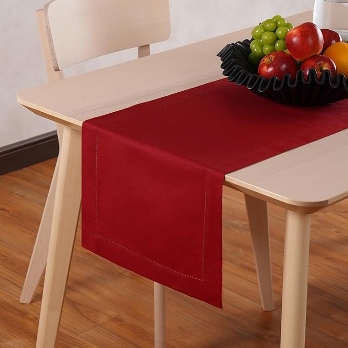 Home Ekaa Cotton Linen Red Table Runner 72 Inches Long – Washable Hemstitch 14 by HomeEkaa