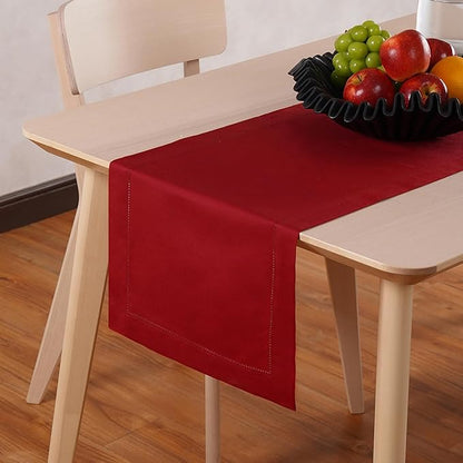 Home Ekaa Cotton Linen Red Table Runner 72 Inches Long – Washable Hemstitch 14 by HomeEkaa