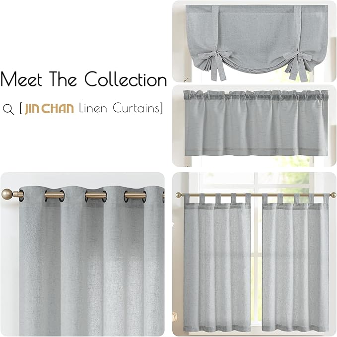 jinchan Grey Kitchen Curtains and Valances Set 3 Pieces Linen Tiers and Valance - Image 7