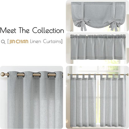 jinchan Grey Kitchen Curtains and Valances Set 3 Pieces Linen Tiers and Valance - Image 7