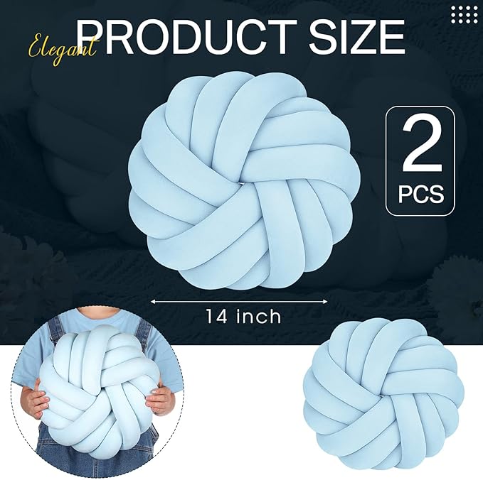 Fumete 2 Pcs 14 Inches Knot Pillow Round Throw Soft Plush Knot Ball Pillow - Image 2