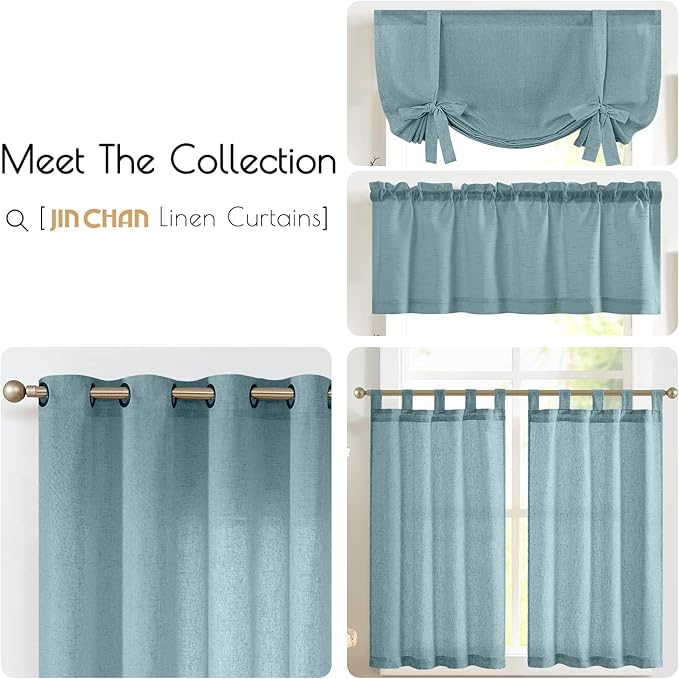 jinchan Kitchen Curtains and Valances Set 3 Pieces Linen Tiers and Valance 24 - Image 7