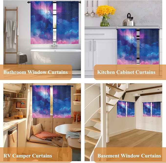 Renaiss 26 x 45 Inch Universe Galaxy Small Window Tier Curtains Outer Space - Image 7