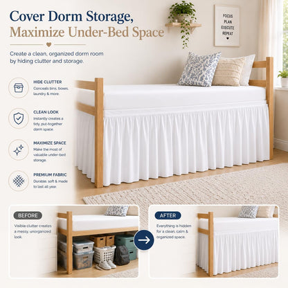 dorm bed skirt full xl 32 inch drop, package contents