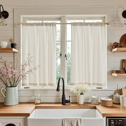 jinchan Beige Kitchen Curtains Linen Tier Curtains 45 Inches Farmhouse Cafe by JINCHAN