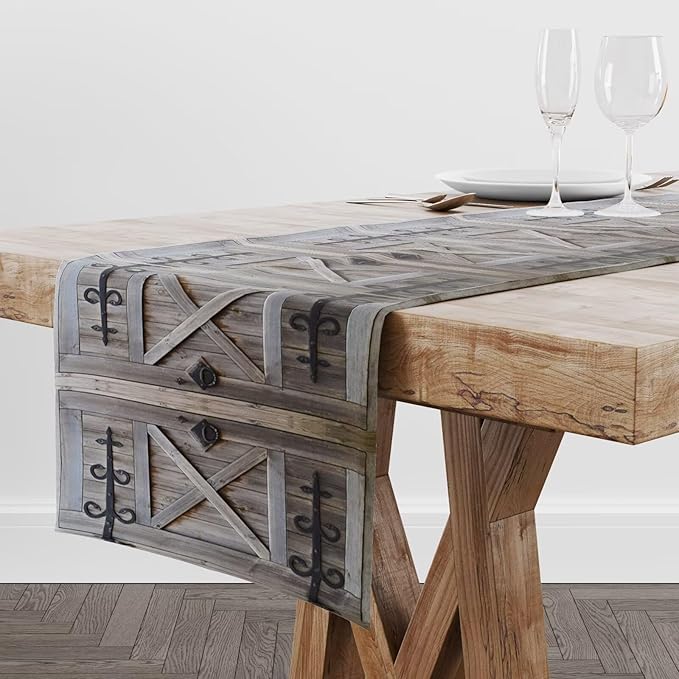 Rustic Barn Door Table Runner Vintage Farmhouse Country Wooden Cabin Western - Image 2