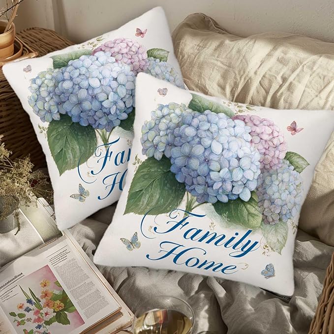Hydrangea Throw Pillow Covers Set of 2 | 18x18 Inches Cushion Cases - Image 3