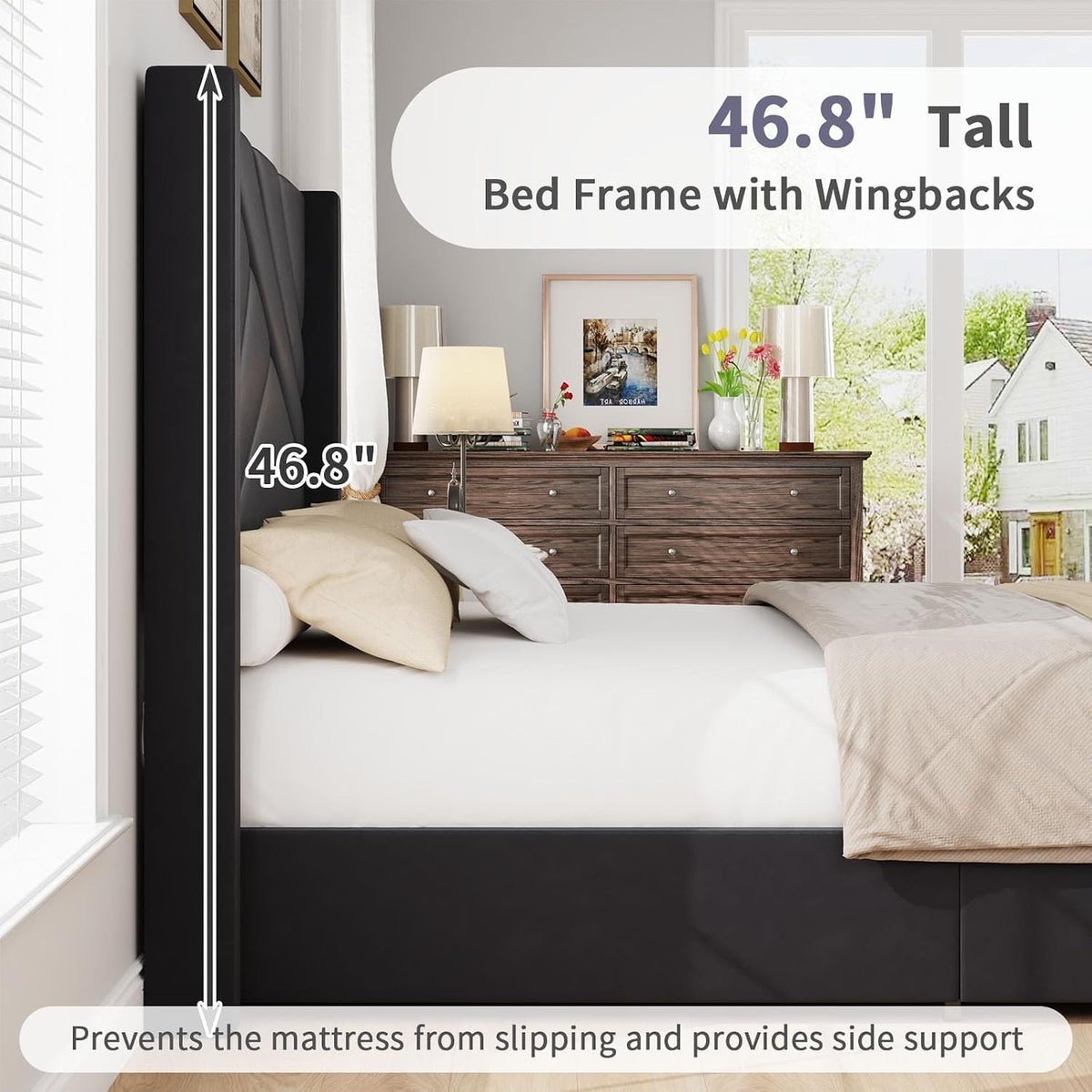barnfurin queen bed frame with geometric wingback headboard, package contents