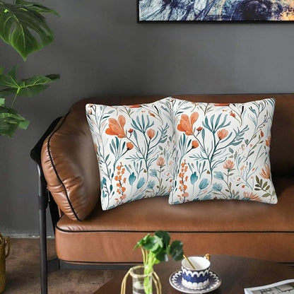 Turquoise Orange Floral Throw Pillow Covers 18x18 in Set of 2 Decorative Teal - Image 3