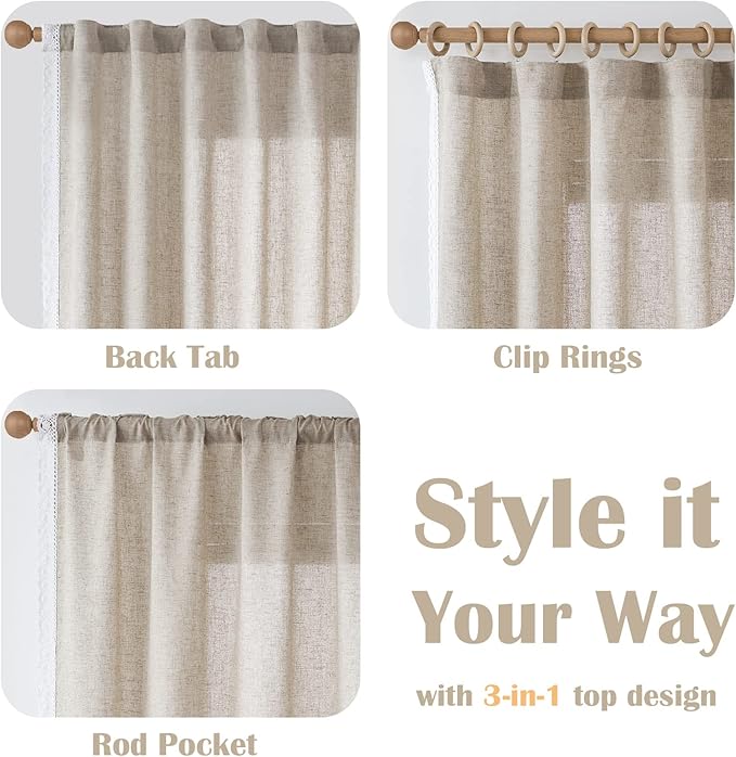 jinchan Linen Curtains for Living Room Bedroom Light Filtering Semi Sheer - Image 7