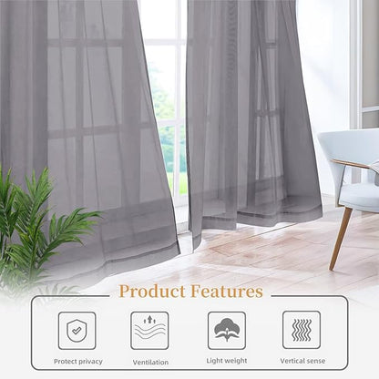 Sheer Curtains 63 Inches Long 2 Panels, Rod Pocket Short Curtain - Image 6