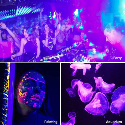 YANYCN 4 Pack 150W LED Black Lights, Blacklight Flood Light Outdoor with Plug and Switch, IP66 Waterproof for Dance Party, Glow in The Dark, Halloween Lights, Body Paint, Fluorescent Poster