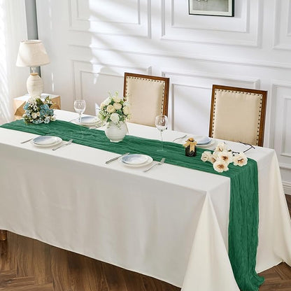 BALCONY & FALCON Emerald Green Cheesecloth Table Runner 10FT 120 Inch Rustic & - Image 2
