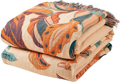 Boho Throw Blanket for Bed, 100% Cotton Soft Rustic Quilt Fall Blanket by XIBLC