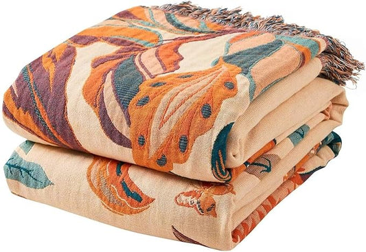 Boho Throw Blanket for Bed, 100% Cotton Soft Rustic Quilt Fall Blanket by XIBLC