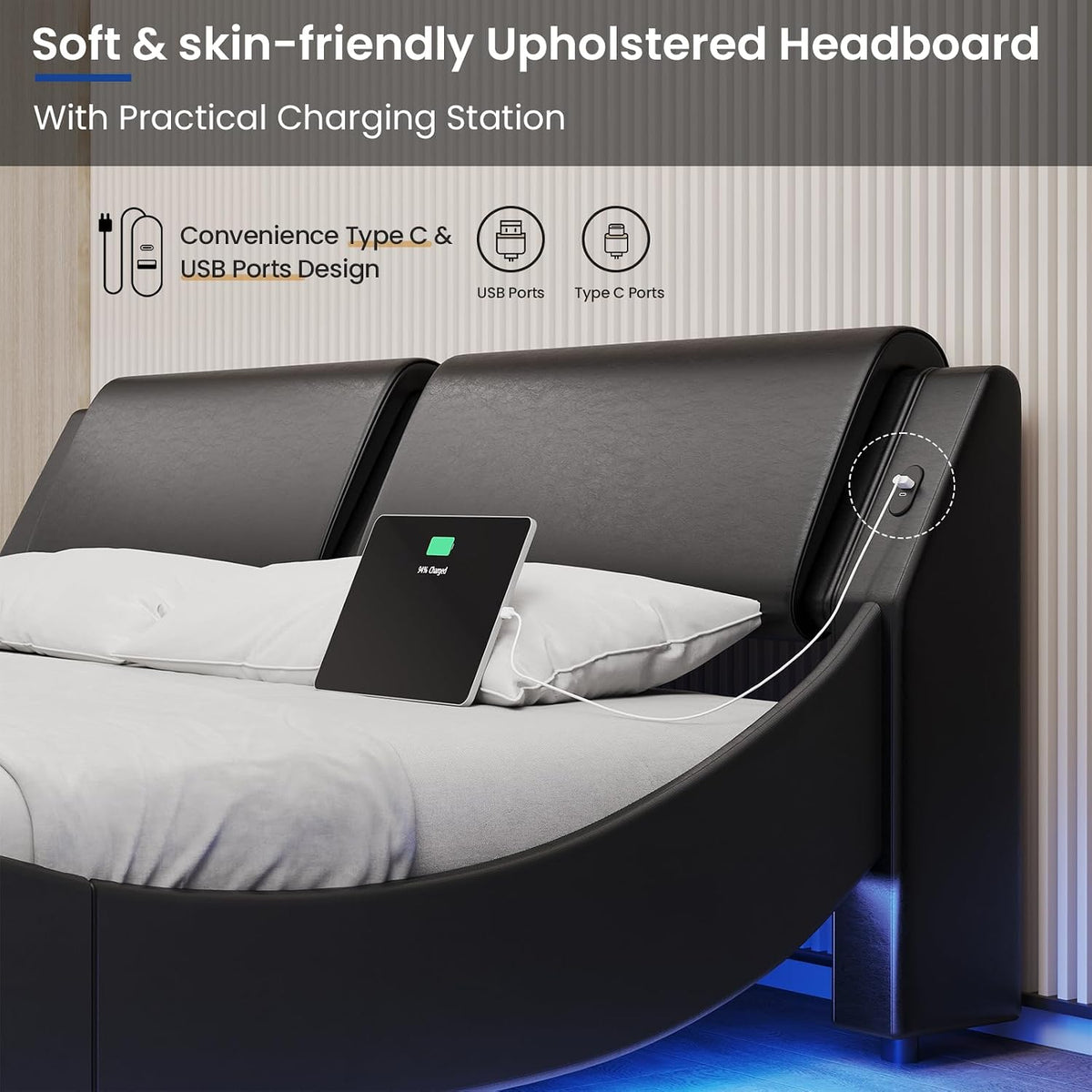 dictac king size bed frame with headboard and showing dimensions