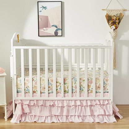 Brandream Crib Bed Skirt for Baby Girls Boys Blush Pink Boho Bohemian Solid - Image 3