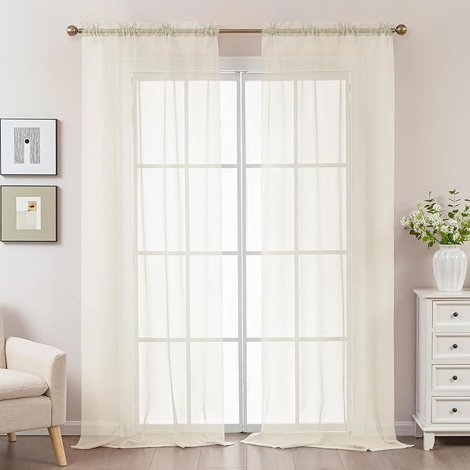 Natural Sheer Curtains 96 Inches Long, Privacy Semi Sheer Curtains - Image 2