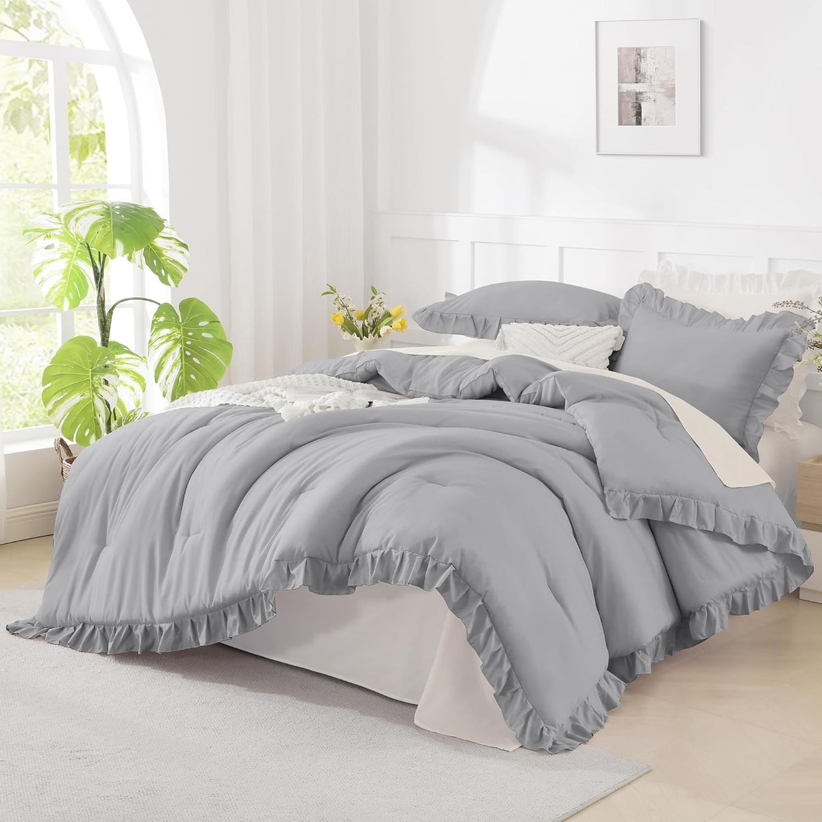 andency silver gray ruffle comforter twin size, 2, main product view
