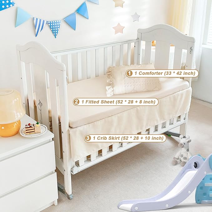 Wowelife Crib Bedding Set for Girls, Ruffle Baby Crib Bedding Set Nursery - Image 5