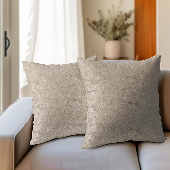 2 PCS Decorative Rustic Floral Throw Pillow Cover 16X16 Inch Pale Brown Block - Image 6