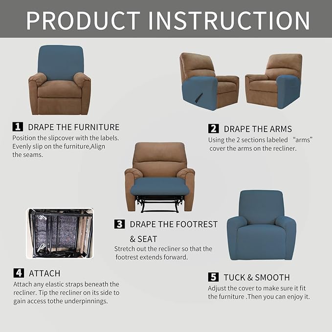 Easy-Going 4 Pieces Oversized Recliner Stretch Sofa Slipcover Sofa Cover - Image 7