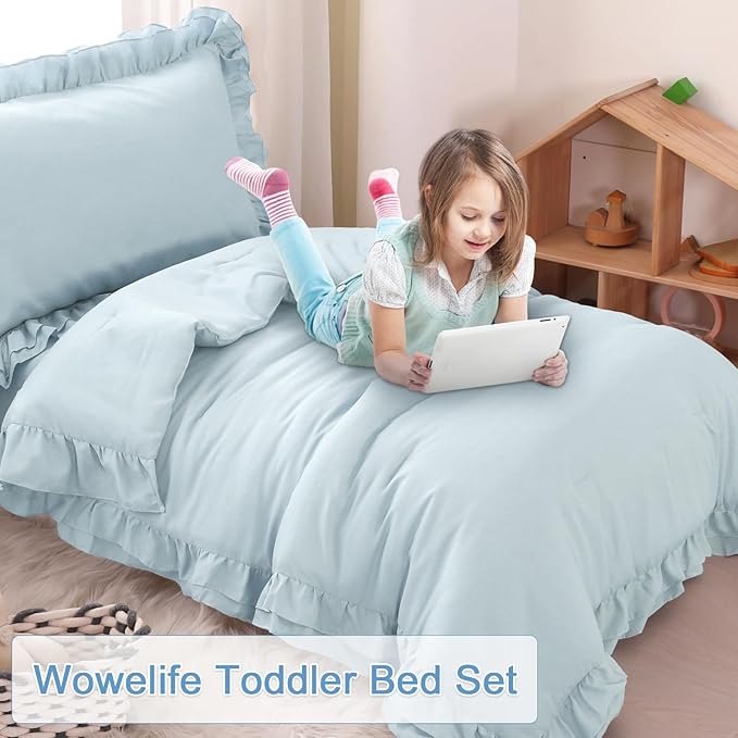 Wowelife Toddler Comforter for Girls Blue Toddler Bedding Set 4 Pieces Double - Image 7