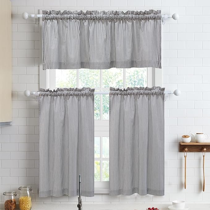 July Joy 3-Piece Cotton Tier Curtains 36 Inches Long Country Kitchen Curtains by JulyJoyColorfulHomeCurtains