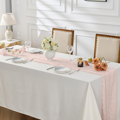 BALCONY & FALCON Pink Cheesecloth Table Runner 10FT 120 Inch Rustic & Boho - Image 2