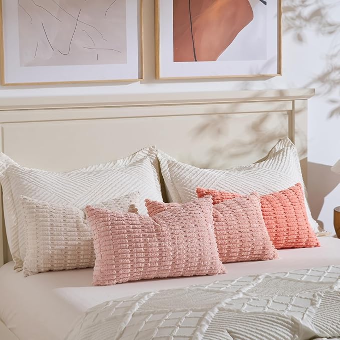 Fancy Homi 4 Packs Blush Pink Boho Lumbar Decorative Throw Pillow Covers 12x20 - Image 5