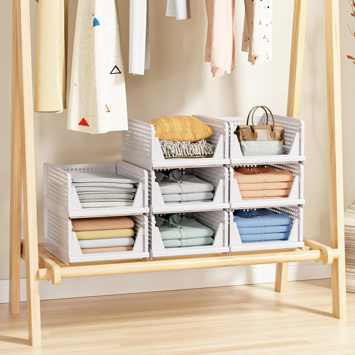 caktraie 5 pack stackable closet storage basket showing dimensions