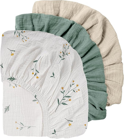 Gllquen Baby Muslin Mini Crib Sheets 3 Pack, Breathable Pack and Play Sheets by GLLQUENBABY