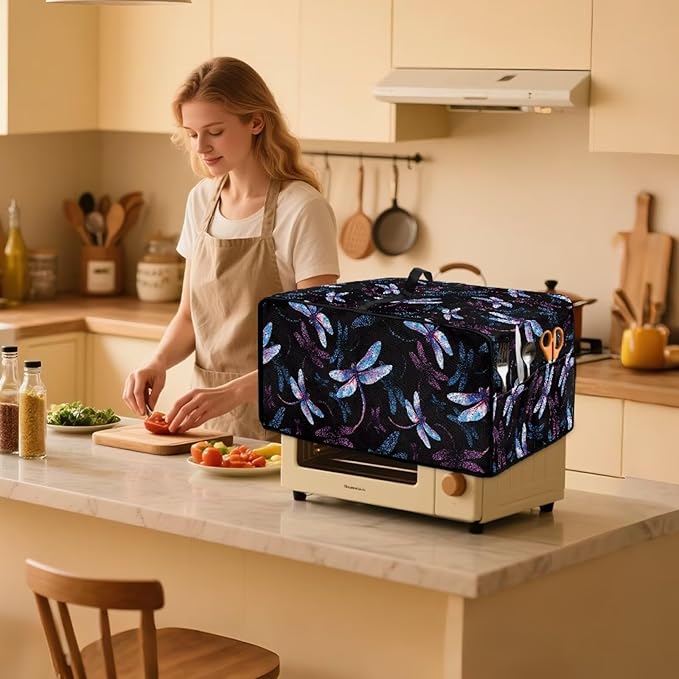 Dragonfly Print Microwave Oven Cover Dust-Proof Microwave Toaster Oven Cover - Image 3