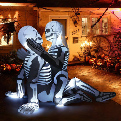 GOOSH 6.5 FT Long Halloween Inflatables Skeleton Outdoor Decorations Blow Up Yard Cuddling Couple Lovers with Built-in LEDs for Garden Lawn Indoor Party Decor