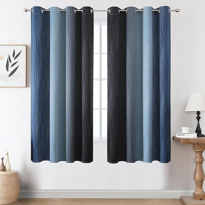 Estelar Textiler Navy Blue and Black Ombre Blackout Curtains 63 Inch Length 2 - Image 2