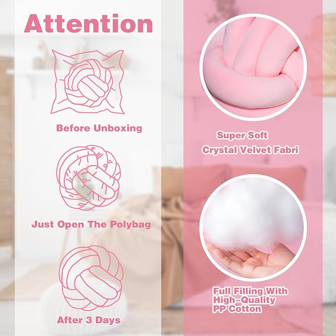 Yerliker 4 Pcs Knot Pillow Ball, 8.7 Inches Soft Home Decorative Round Throw - Image 2