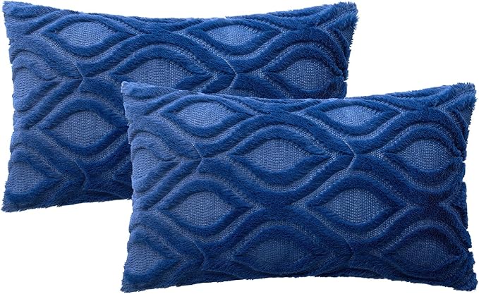 MIULEE Dark Blue Throw Pillow Covers 12x20 Inch, Soft Winter Plush Faux Wool - Image 6