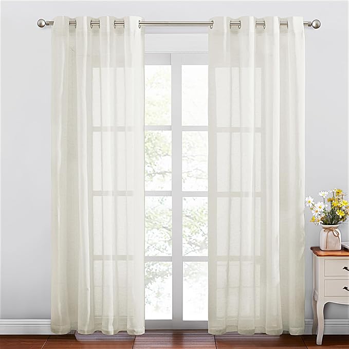 NICETOWN Semi Sheer Curtains 84 inch Length 2 Panels, Grommet Retro Window by NICETOWN