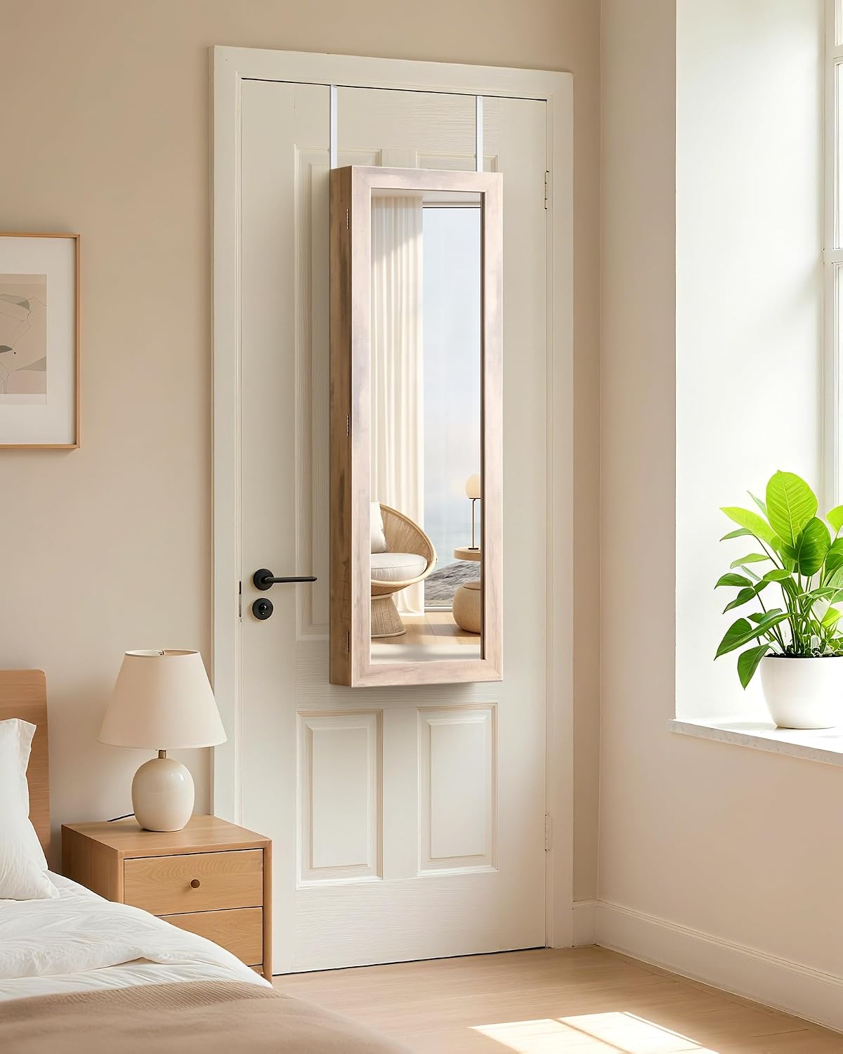 nicetree 6 leds jewelry armoire, hanging mirror jewelry showing dimensions