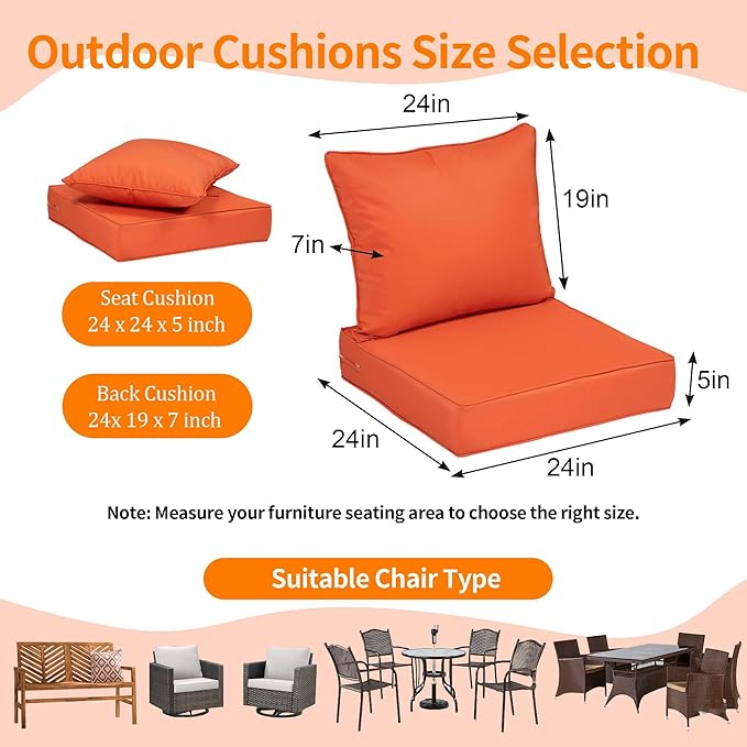 Deep Seat Outdoor Cushion Set of 4, UV&Fade Resistant Deep Seat Patio Cushions - Image 2