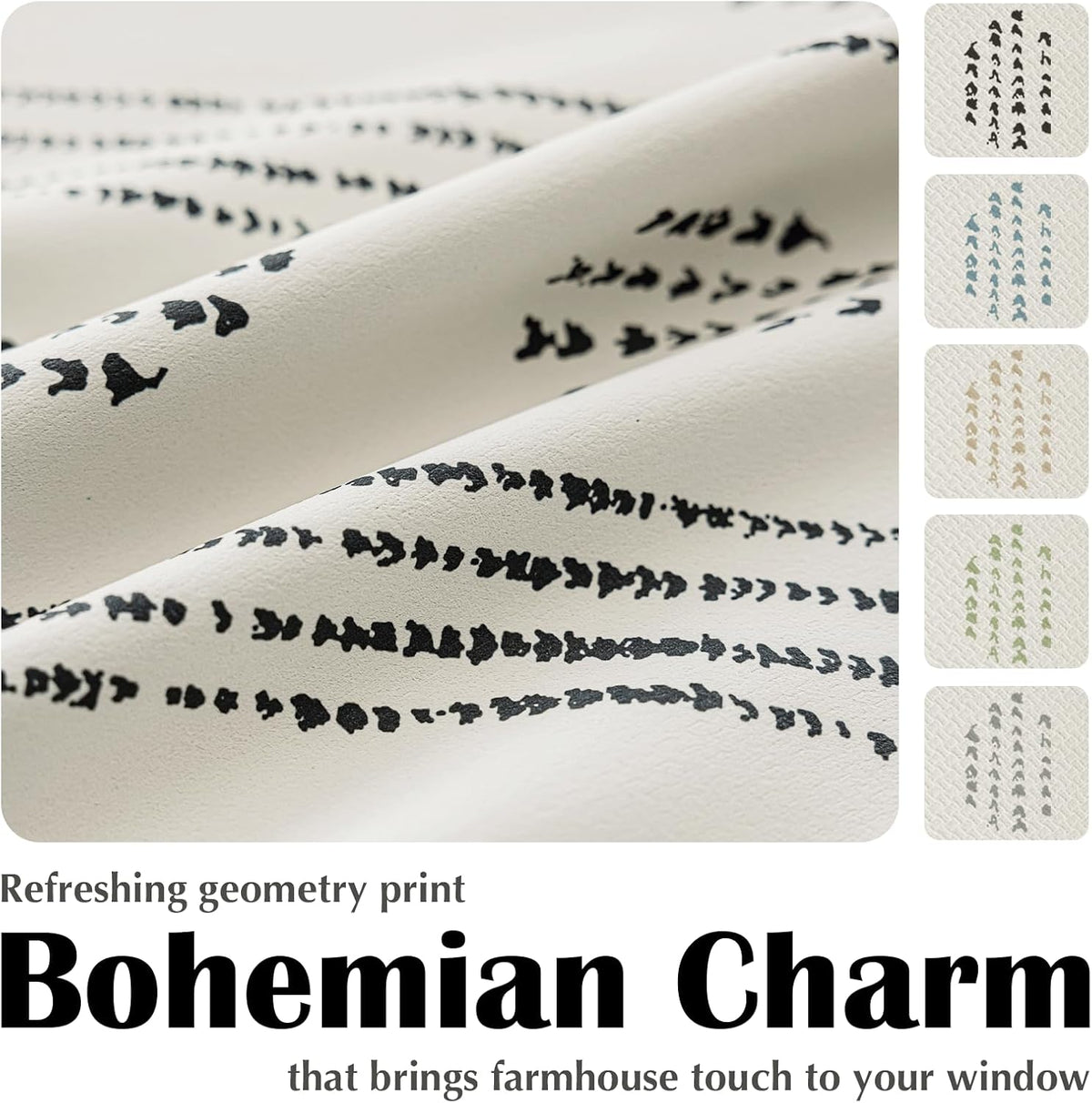 100% blackout black boho curtains, 63 inches, 2, side view
