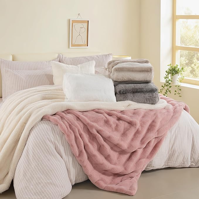 NEXHOME PRO Faux Fur Throw Blanket Pink, Luxury Soft Decorative Cozy Plush Long - Image 8
