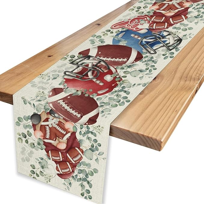 Rugby Table Runner, Seasonal Eucalyptus Rugby Boy Gnome Football Game Day - Image 4