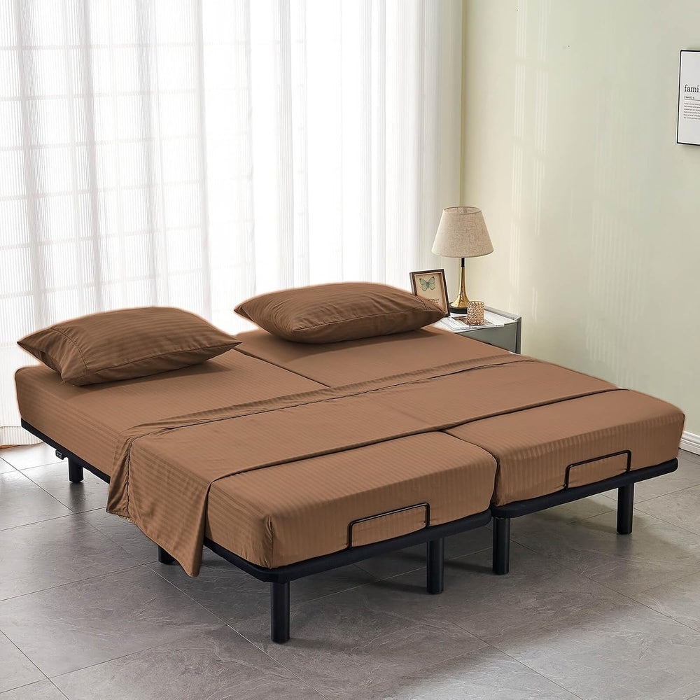 Kingnex Striped Split California King Sheets Sets for Adjustable Bed with Dee...