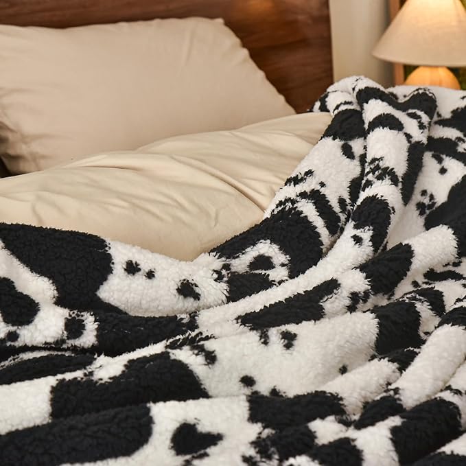 PHF Cute Cow Print Sherpa Blanket King Size - Image 7